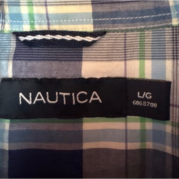 Nautica Shirt Mens Lg Blue & Green Plaid Short Sleeve Button Up Casual - Picture 4 of 8